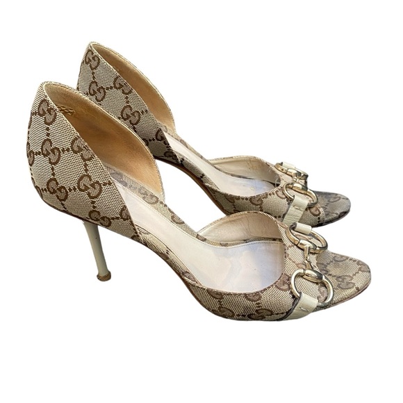 Gucci Beige GG Canvas Hollywood Horsebit D'orsay Pumps Size:7.5 - Picture 1 of 13